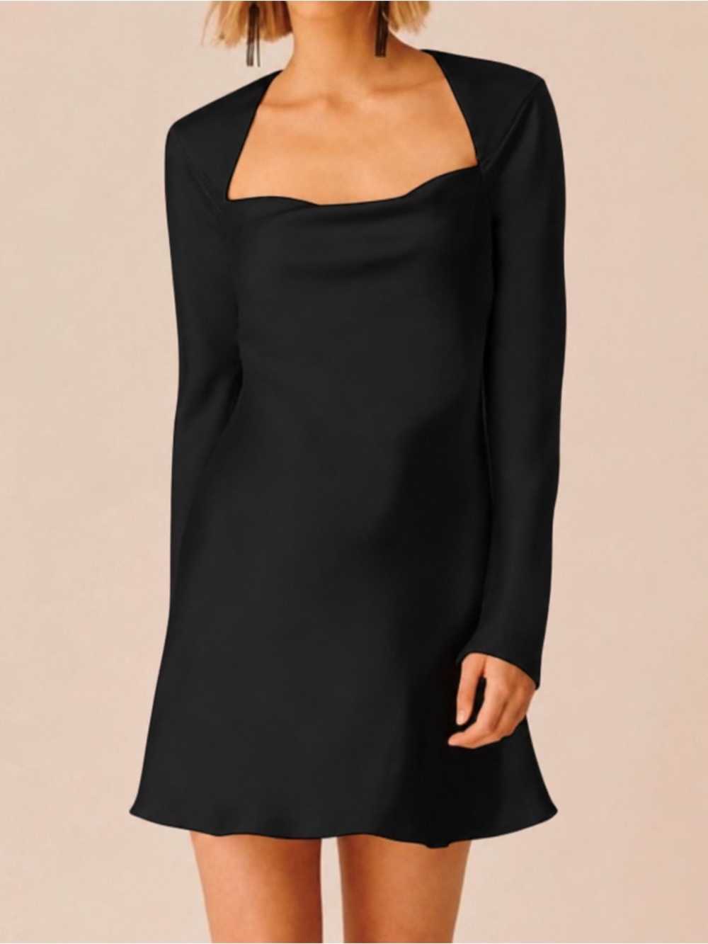 C/MEO Collective Polarised Satin Long Sleeve Mini Dress in Black